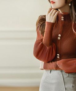 シャツ・ブラウス | バルーン袖 リブニットトップス 韓国風