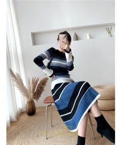 ニットワンピース | ワンピース レディース ニット ワンピース ニット チュニック ロング 長袖 着痩せ 秋冬 送料無料 ボーダー柄 2022新作 韓国風 秋冬コーデ 大人可愛い