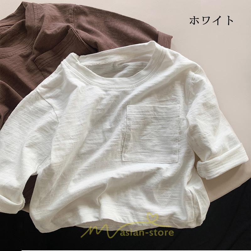 衣装 服 | 子供服 子ども服 こども服 キッズ 長袖tシャツ 女の子 男の子 長袖 トップス ロンT クルーネック コットン 高品質 保育園 胸ポケット シンプル 無地 可愛い