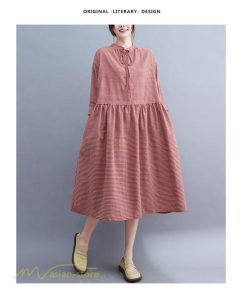 ミディアム | ワンピース ゆるワンピース レディース チェック柄 ゆったり 秋コーデ 着痩せ 体型カバー 可愛い 長袖ワンピース 大きいサイズ ポケット ひざ丈