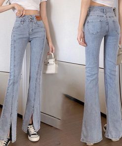 デニム | ハイウエスト デニムパンツ スリット韓国