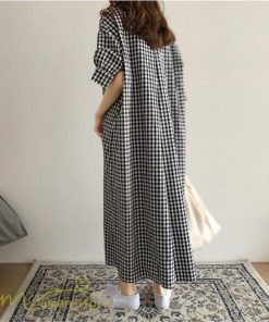 マキシ | ワンピース シャツワンピース チェック柄 可愛い マキシワンピース レディース 5分袖 春 夏 秋 20代 30代 着痩せ Aラインワンピース フリーサイズ 40代 50代