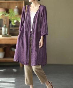 カーディガン | レディース リネン 麻混 ロング 春 秋 ゆったり 7分袖 40代 50代 無地 4色 冷え防止 透け感 羽織 初秋 30代 秋大きいサイズ 20代