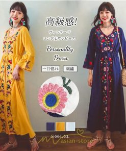 マキシ | ロングワンピース マキシワンピース エスニック リゾート ワンピ 長 カジュアル 大人 夏 秋 20代 30代 40代 ゆったり 体型カバー きれいめ Aライン 50代 着痩せ