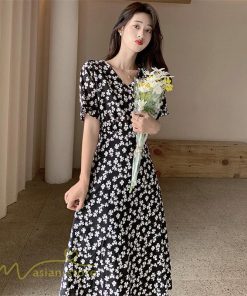 ミディアム | ワンピース レディース 着痩せ 花柄 半袖 大きいサイズ 上品 Aラインワンピース ゆったり Vネック ハイウエスト ミディアム丈 お出かけ 通勤 ひざ丈 通学