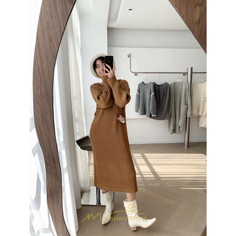 ニットワンピース | ワンピース 春 春服 レディース 長袖 ゆったり 秋 冬 ロング丈 可愛い おしゃれ 韓国風 着痩せ お出かけ 暖か 体型カバー 韓国ファッション