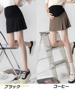 スカート | マタニティウェア ショート丈 マタニティ大きいサイズ 夏服 サマー ミニ裏地付き 妊婦 上品 ママ プリーツ きれいめ ウエスト調整