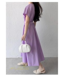 マキシ | 夏ワンピース ロングワンピース フレア 無地 半袖 ベルト付き Aラインワンピース レディース ワンピ 可愛い 体型カバー 大きいサイズ ゆったり カジュアル