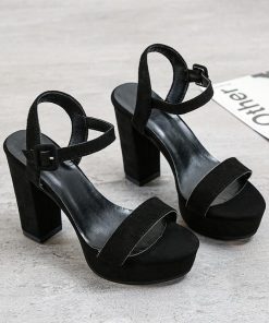 サンダル ミュール | スエードサンダル ラウンドトゥ 太ヒール ストラップサンダル 大きいサイズ サンダル 黒 スエード調 靴 シューズ ハイヒール 大人 30代 二次会 無地