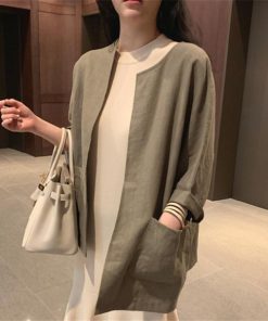 カーディガン | レディース 春 夏 秋 7分袖 ノーカラー 無地 ゆったり 初秋 カジュアル 20代30代 薄手 リネン 羽織 40代 50代 秋コーデ ライトアウター きれいめ