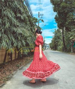 マキシ | 夏ワンピース ロングワンピース 五分袖 フレアワンピース 落ち感 涼しい 大人 30代40代 お呼ばれワンピース 旅行 花柄 プリント ビーチ 腰調節 50代