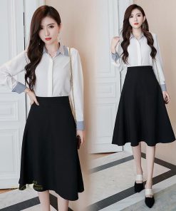 スカート | Aラインフレアビジネスフォーマル OL オフィス 黒ハイウエスト エレガント ヒップアップ シルエット 着痩せ