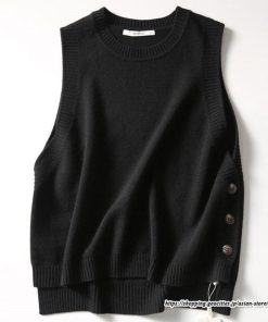 ベスト | ニットニットタンクトップ レディース ニット タンクトップ トップス 重ね着 ノースリーブ タンク セーター コーデ 秋 チョッキ ボタン付き