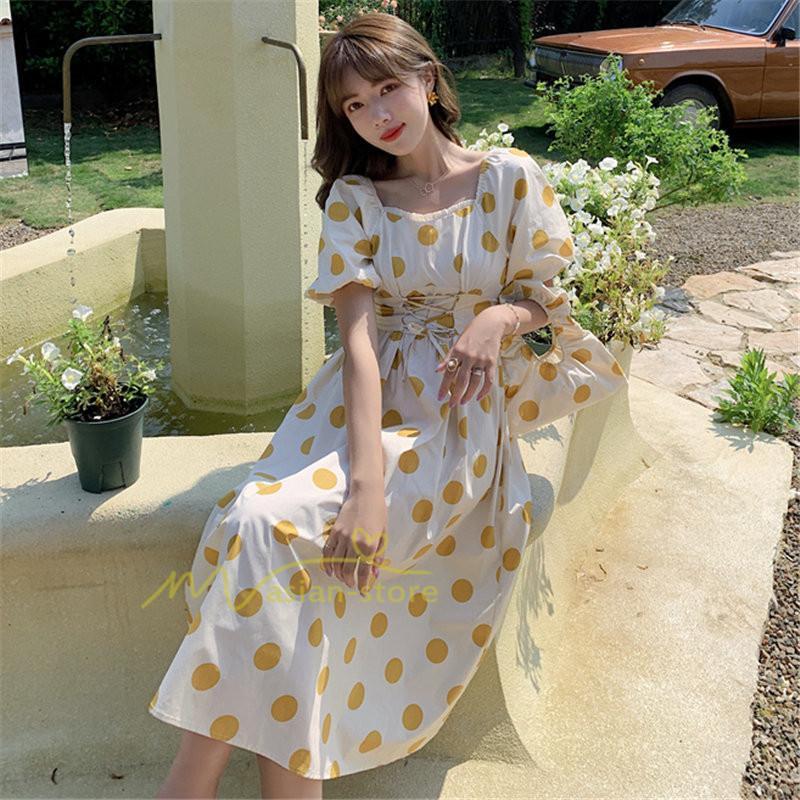 マキシ | ワンピース レディース チュニック 半袖 楽ちん 大きいサイズ 体型カバー ドット柄 カジュアル お出かけ ファッション 着痩せ 20代30代40代 エレガント 夏物