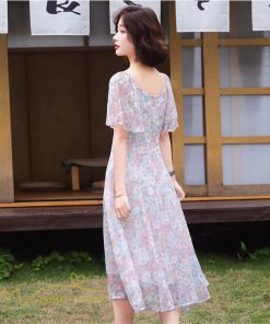 ミディアム | ワンピース レディース 花柄 きれいめ 膝丈 おしゃれ 上品 半袖 スクエアネック 大きいサイズ 30代 40代 夏新作 20代 サマーワンピース 大人 エレガント 韓国風