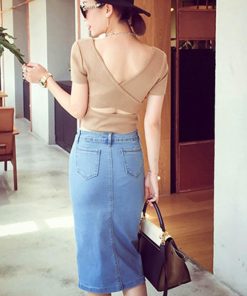 クロップドパンツ | 着やせ スカート デニムスカート ひざ下 タイトスカート レディース デニム フロントボタン 細見え スリット