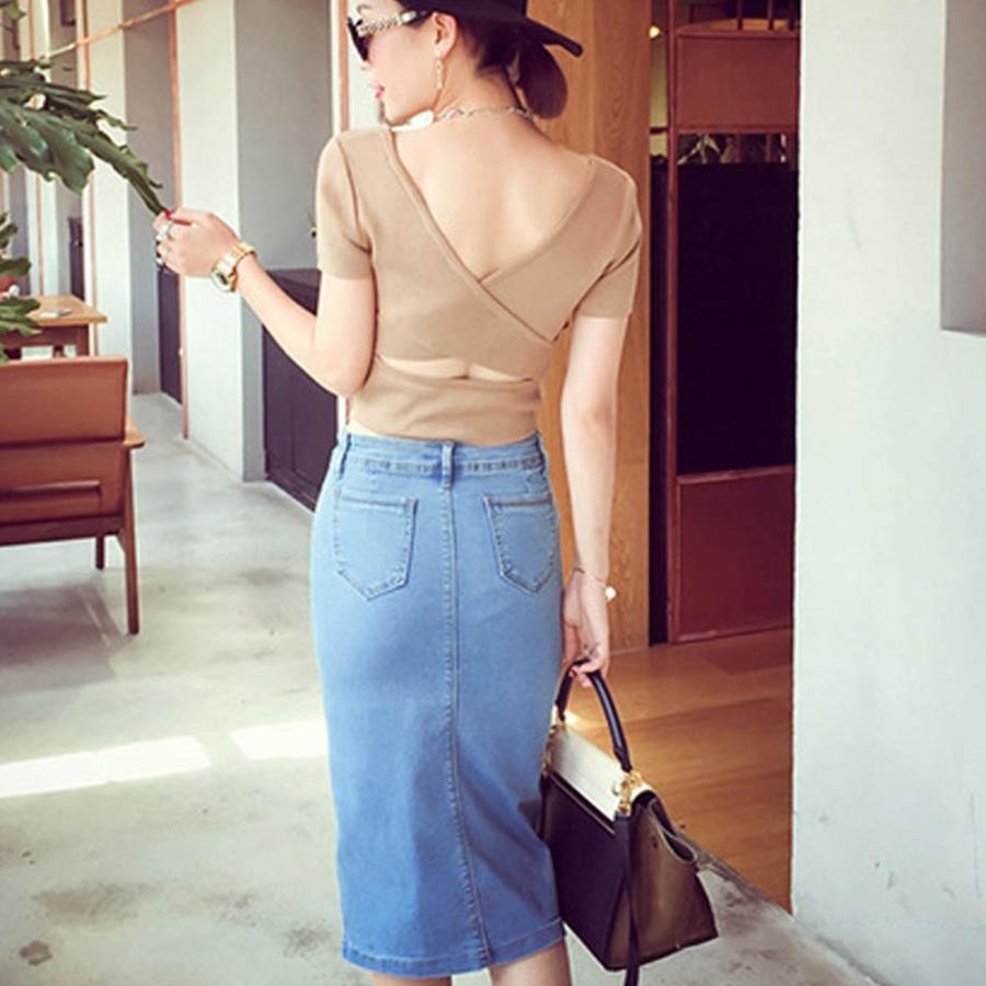 クロップドパンツ | 着やせ スカート デニムスカート ひざ下 タイトスカート レディース デニム フロントボタン 細見え スリット