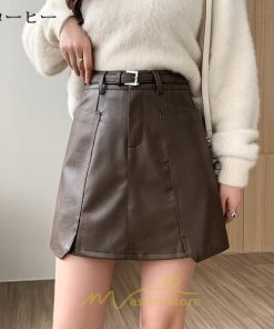 スカート | ミニ秋冬 レザー 無地 レディース 40代 Aライン 30代 20代 50代 着痩せ 通勤 オシャレ カジュアル オフィス OL 着痩せ ベルト付き