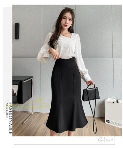 スカート | フィッシュテールレディース 無地 フレア きれいめ 仕事 カジュアル おしゃれ ひざ下丈 ビジネス 大きいサイズ 秋冬コーデ ファスナー OL