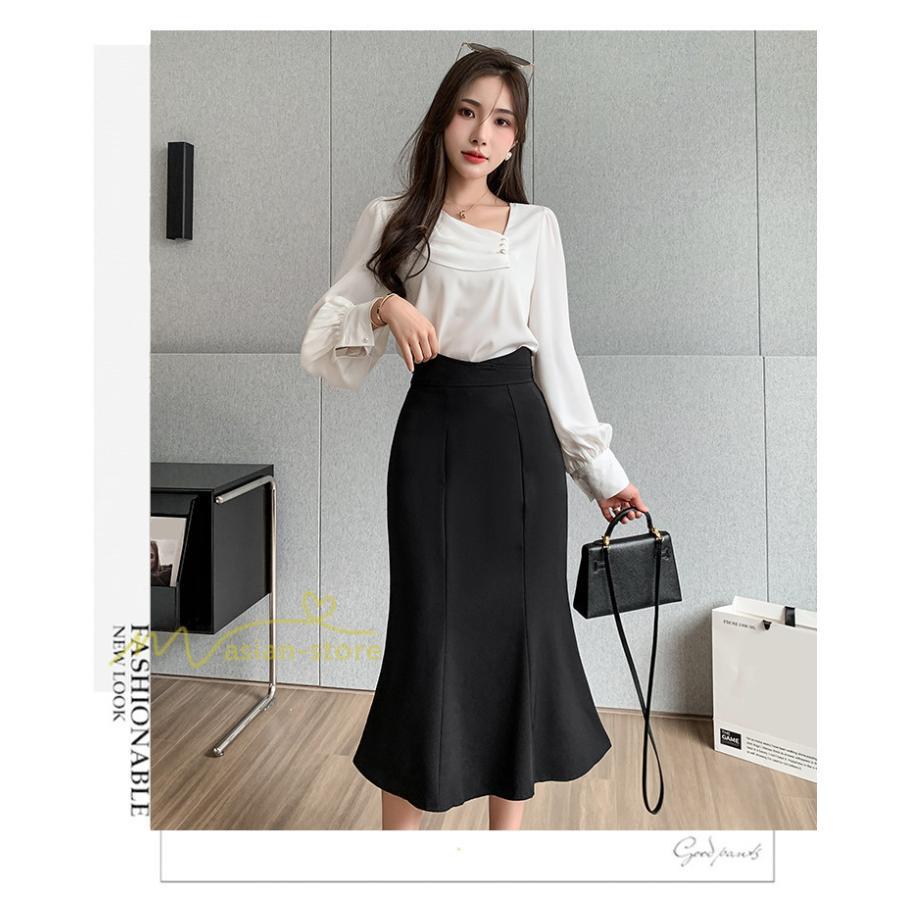 スカート | フィッシュテールレディース 無地 フレア きれいめ 仕事 カジュアル おしゃれ ひざ下丈 ビジネス 大きいサイズ 秋冬コーデ ファスナー OL