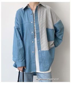 シャツ・ブラウス | ドッキングシャツ レディース 秋物 切替 デニムシャツ ライトアウター トップス 前後差 ゆったり 大きめ 長袖シャツ 20代40代 体型カバー 大人 通学通勤