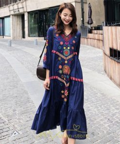 マキシ | ワンピ ワンピース ロング丈 七分袖 レディース 大人 おしゃれ きれいめ お出かけ 大人可愛い 白 青 赤 春夏秋 旅行 20代30代40代 民族風 オレンジ 海