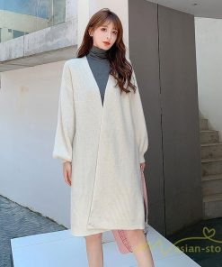 カーディガン | ニットレディース 羽織り ロング丈 パフスリーブ 秋冬 ゆったり ロングニット アウター 20代30代 膝丈 大人 ニットアウター