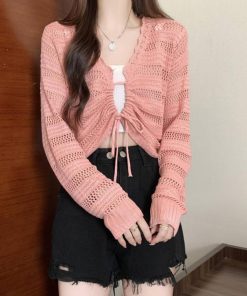 透かし編みトップス | フロントドロストニットトップスレディース