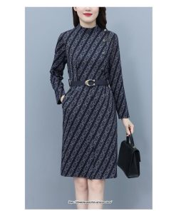 マキシ | ワンピース レディース 柄 大きいサイズ 膝丈 長袖 きれいめ 30代 40代 50代 着やせ 上品 キレイめ レトロ風 オシャレ カジュアル 春秋冬