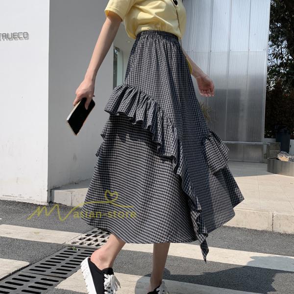 スカート | プリーツロング 春 夏 秋 マキシ 大きいサイズ フレアマキシプリーツ チェック柄 通勤通学 20代30代40代 不規則 フレア