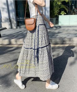 スカート | フレアロングレデイース リネンウエストゴム 綿麻混 マキシマキシ レトロ風 体型カバー リゾート 夏物