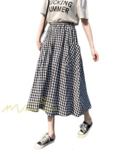 スカート | チェック柄 ロング丈 フレア ボトムス レディース 春 夏 秋 冬 体系カバー Aライン ウエストゴム おしゃれ 通勤 OL カジュアルブ無地 韓国風