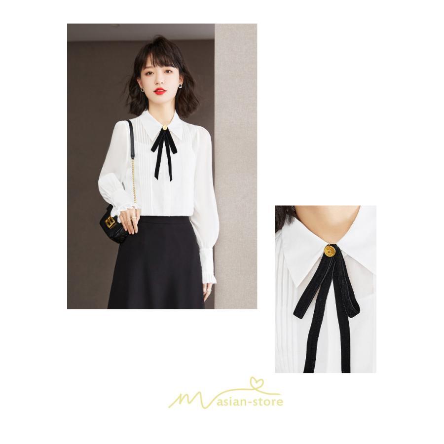シャツ・ブラウス | ブラウス レディース トップス シャツ シフォン 長袖 白 リボン 20代 30代 40代 通勤 カジュアル ナチュラル カジュアル おしゃれ 楽チン