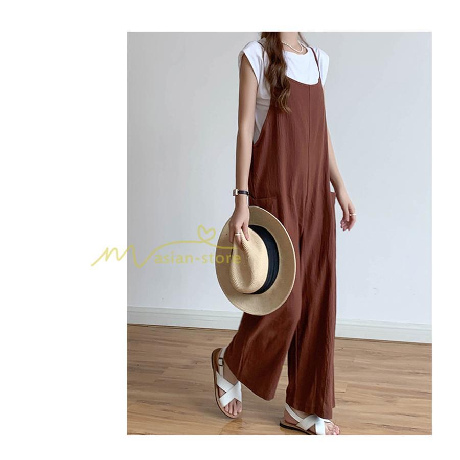 オーバーオール サロペット | サロペット オーバーオール オールインワン ワイドパンツ レディース 無地 キャミ ガウチョ 20代30代40代 着痩せ 可愛い 送料無料 ワイドサロペット