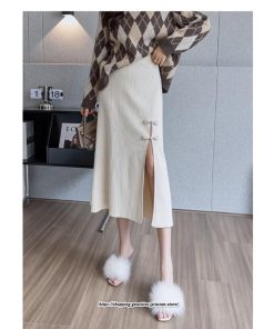 スカート | ニットレディース ボトムス  ロング 秋冬 40代 50代 暖か コーデ 送料無料 スリット 着痩せ 韓国ファッション セクシー ハイウエスト Aライン