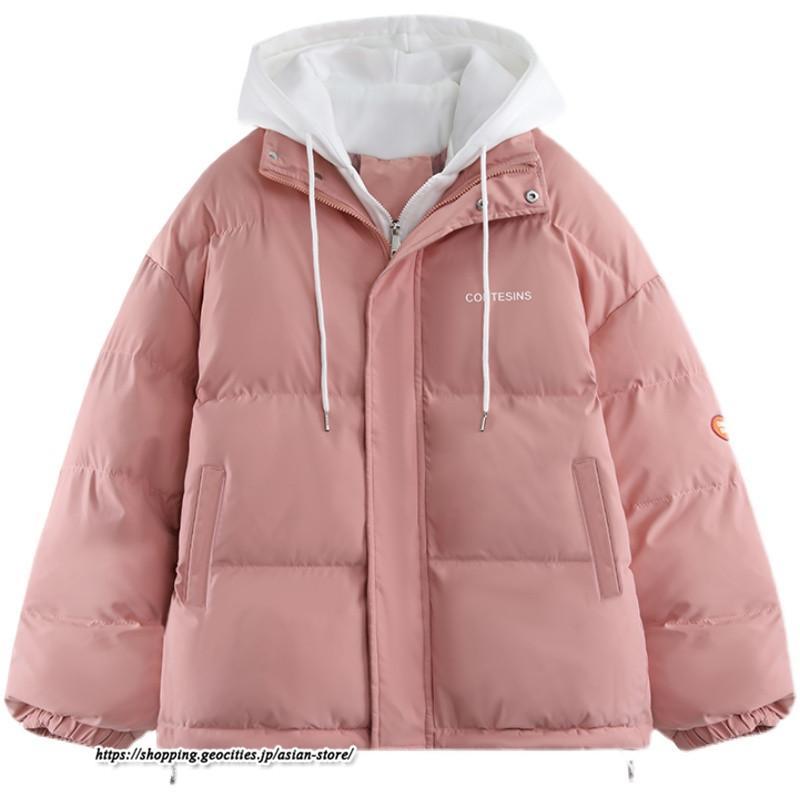 ダウンジャケット コート | フェイクレイヤードダウンジャケット 重ね着風ジャケット 中綿ジャケット アウター ダウン 防風 防寒 フード付き 秋冬コート ジップアップ レディース