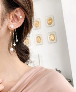 その他アクセサリー | イヤーカフピアス ロング イヤークリップ パール イヤーカフ レディース アシンメトリー 星モチーフ チェーンピアス