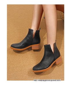ショートブーツ | 大きいサイズ26.5cm レディース 上品 ブーツ 秋冬 春 チャンキーヒール 太ヒール シンプル ミドルヒール ブーティー 大人 スリッポン 黒ブーツ