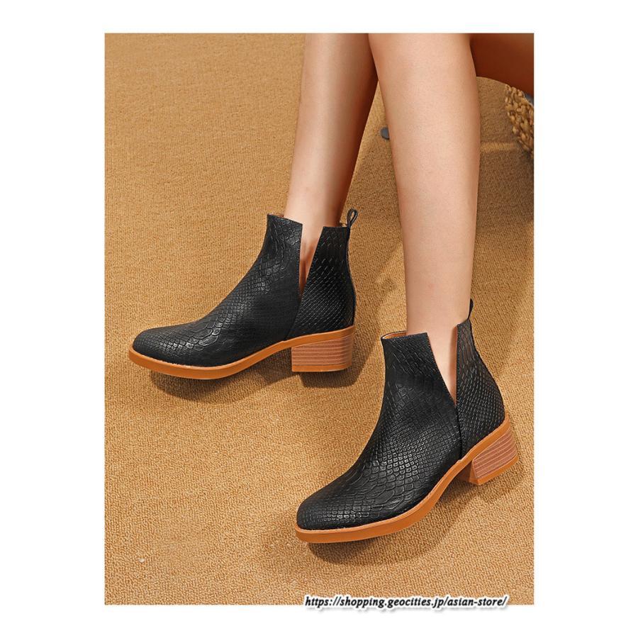 ショートブーツ | 大きいサイズ26.5cm レディース 上品 ブーツ 秋冬 春 チャンキーヒール 太ヒール シンプル ミドルヒール ブーティー 大人 スリッポン 黒ブーツ