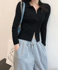 ニット・セーター | リブニットトップスレディースジップアップ