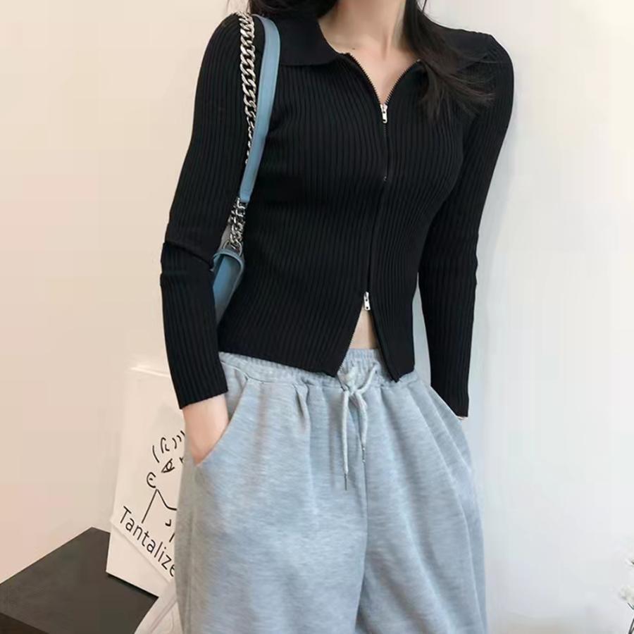 ニット・セーター | リブニットトップスレディースジップアップ