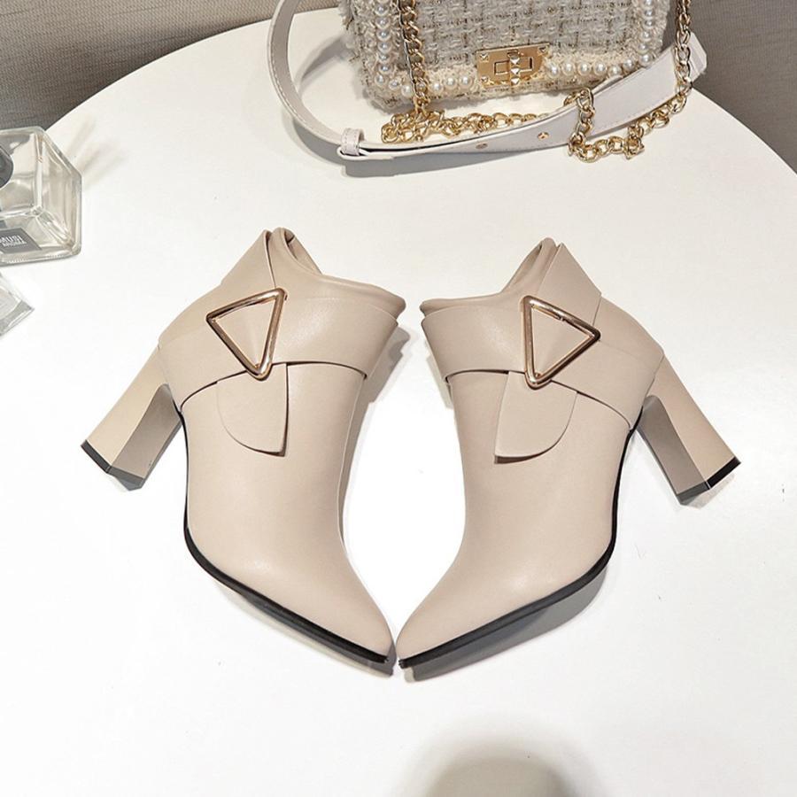 パンプス | ポインテッドトゥ ショートブーツ レディース チャンキーヒール ブーツ サイドファスナー ブーティ 太ヒール 歩きやすい