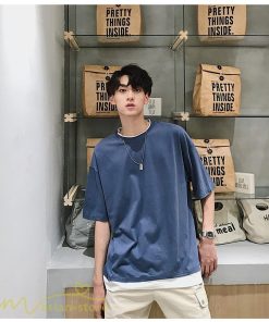 Tシャツ | メンズ 夏物 半袖 五分袖 フェイク レイヤード 重ね着 無地 おしゃれ プルオーバー オーバーサイズ しっかり ロングｔ 男 20代 カジュアル 30代