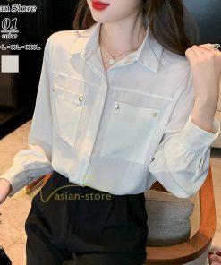 シャツ・ブラウス | トップス シャツ ブラウス レディース 長袖 オフィス ホワイト OL 制服 事務服 就活 リクルート 夏物 着痩せ カジュアル 韓国ファッション 20代30代40代50代
