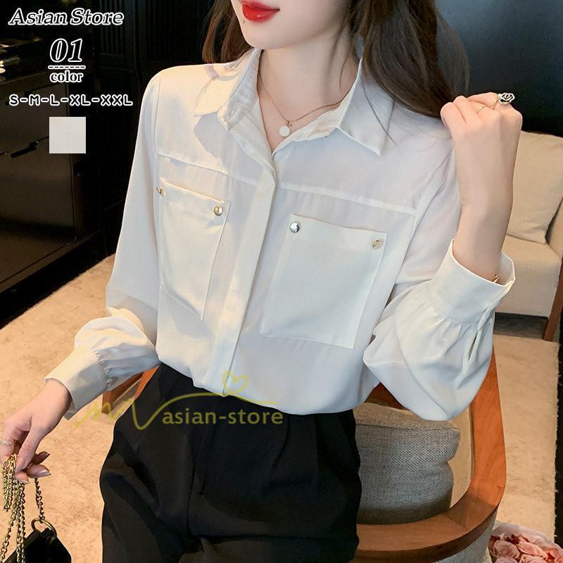 シャツ・ブラウス | トップス シャツ ブラウス レディース 長袖 オフィス ホワイト OL 制服 事務服 就活 リクルート 夏物 着痩せ カジュアル 韓国ファッション 20代30代40代50代