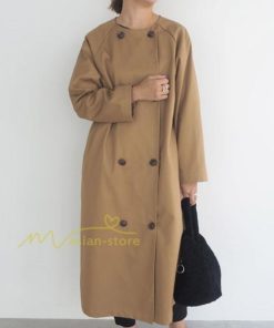 ダウンジャケット コート | コート アウター ノーカラーコート レディース 秋物 羽織り 長袖 ミモレ丈 ロングコート 秋アウター ダブル 無地 ポケット 大人 ゆったり 30代40代