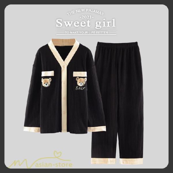 パジャマ ルームウェア | パジャマ ルームウェア レディース 春夏秋 長袖 綿ルームウェア 大きいサイズ 上下セット きれいめ 可愛い セットアップ 部屋着 トレンド 寝巻き 韓国風 女性着