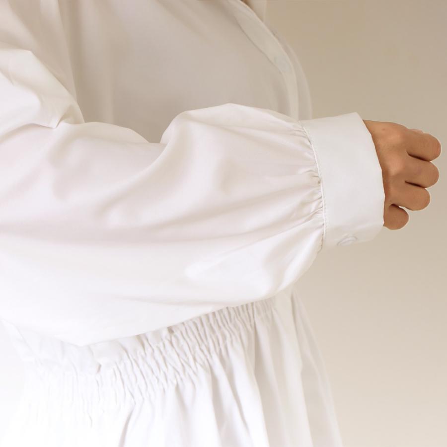 シャツ・ブラウス | レディース 春夏長袖 チュニックワンピ シャツブラウス 白 シャツワンピース ウエストマーク ミニワンピース