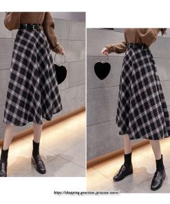 スカート | ロングミモレ レディース フレア Aライン ハイウエスト おしゃれ ゆったり ひざ下 体型カバー チェック柄 ラシャ ベルト付き 30代 20代 40代