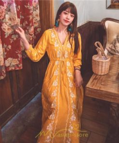 マキシ | ワンピース 七分袖 春夏秋 ロング丈 コットン 大人可愛い  ゆったり 柔らかい シンプル カジュアル ナチュラル 旅行 Aライン エスニック 着痩せ 刺繍 リゾート